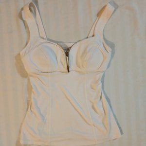 CACHE White Tank Top W/ Gold Zipper